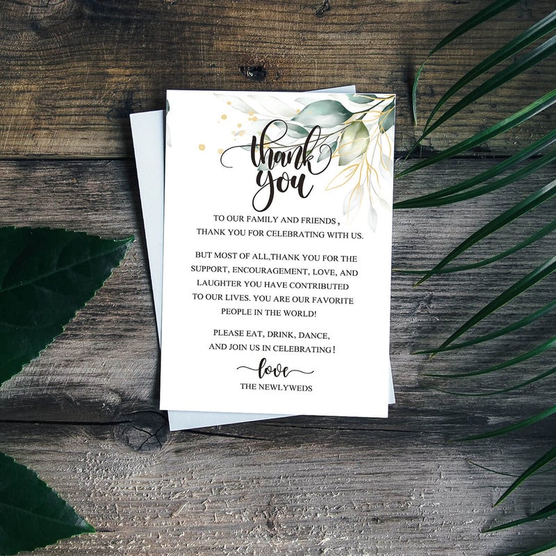 EKSPLODI Wedding Thank You Place Setting Cards, Greenery Wedding Reception Thank You Cards, Table Centerpieces and Wedding Decorations, Wedding, Bridal, Engagement, Anniversary, 4x6 Inch, Pack of 50 - Image 4